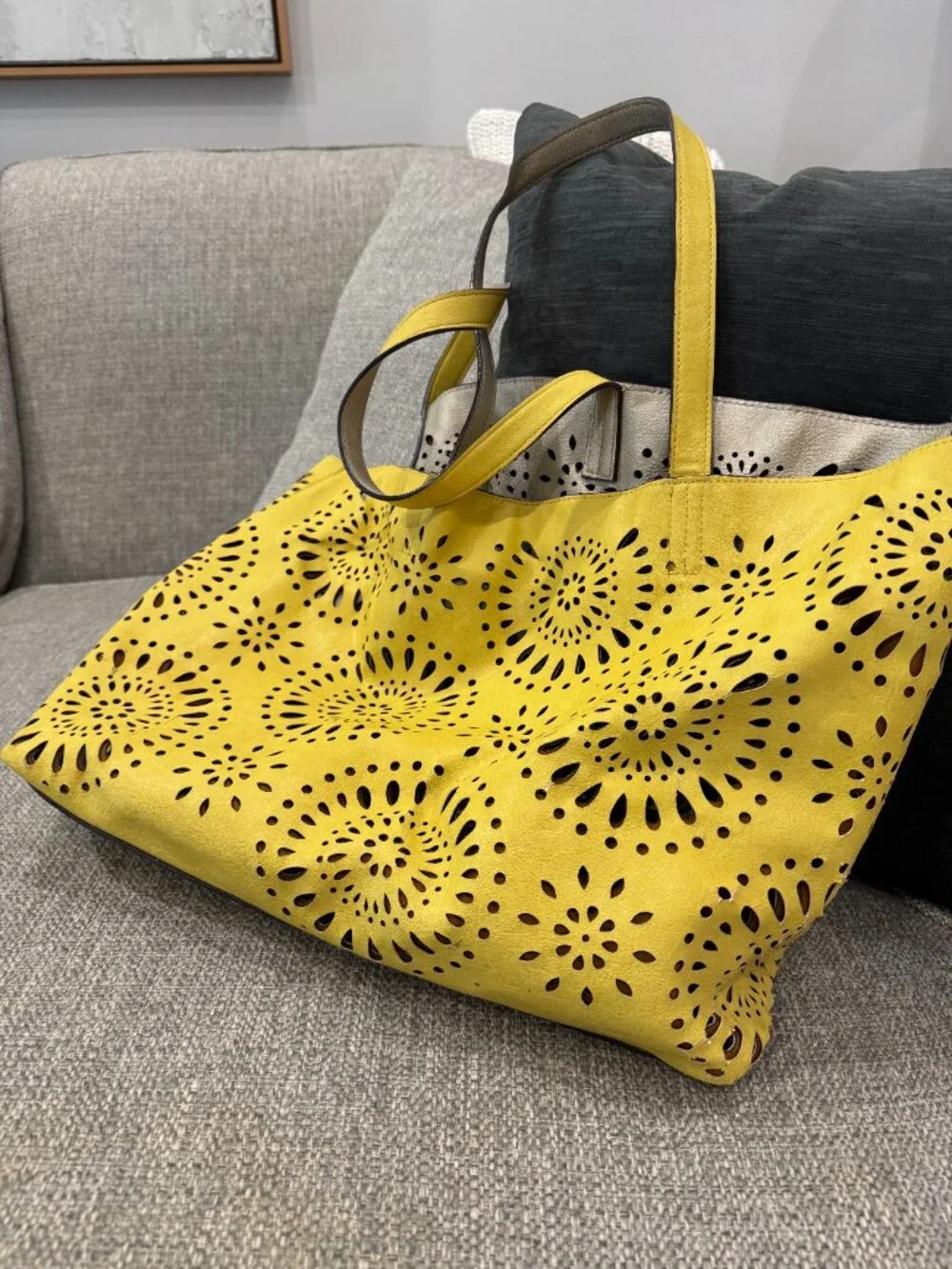 Echo Design Reversible Laser Cut Tote Bronze Metallic Yellow Mandala Handbag